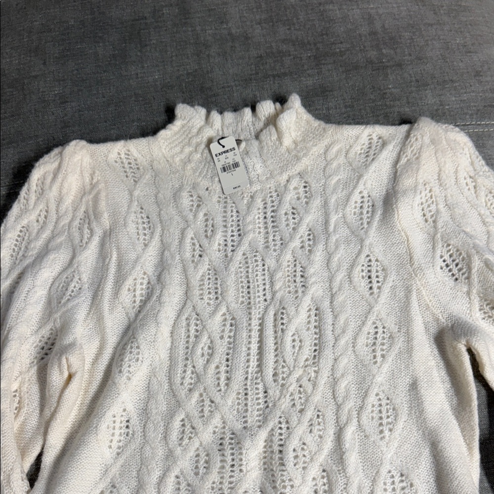 Express Cream Cable Knit Turtleneck Sweater with peplum bottom size large